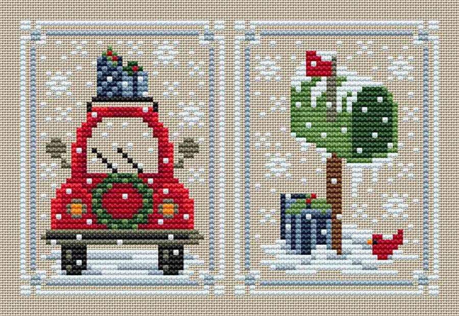 A stitched preview of the counted cross stitch pattern Holiday Collection 2 by Erin Elizabeth Designs