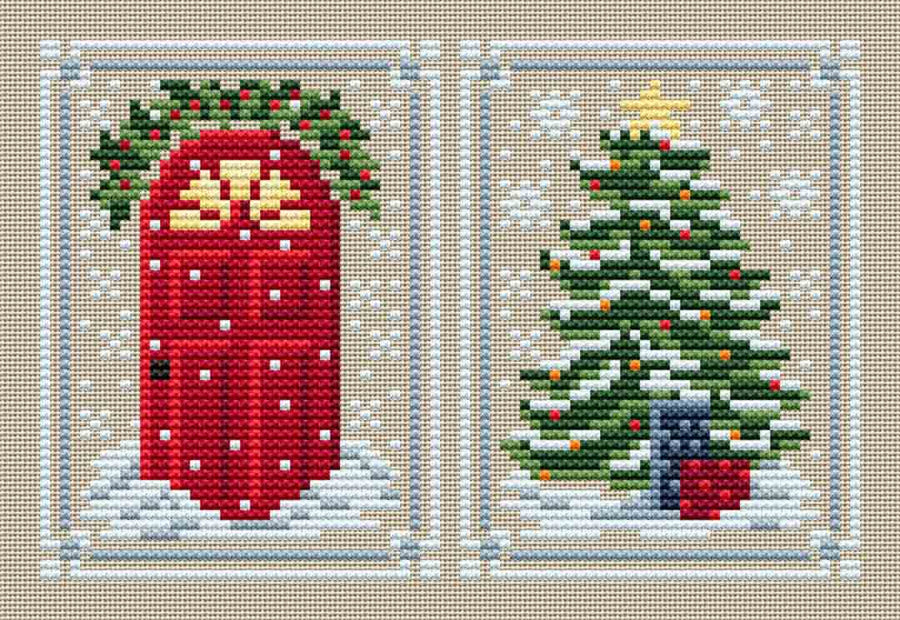A stitched preview of the counted cross stitch pattern Holiday Collection 3 by Erin Elizabeth Designs