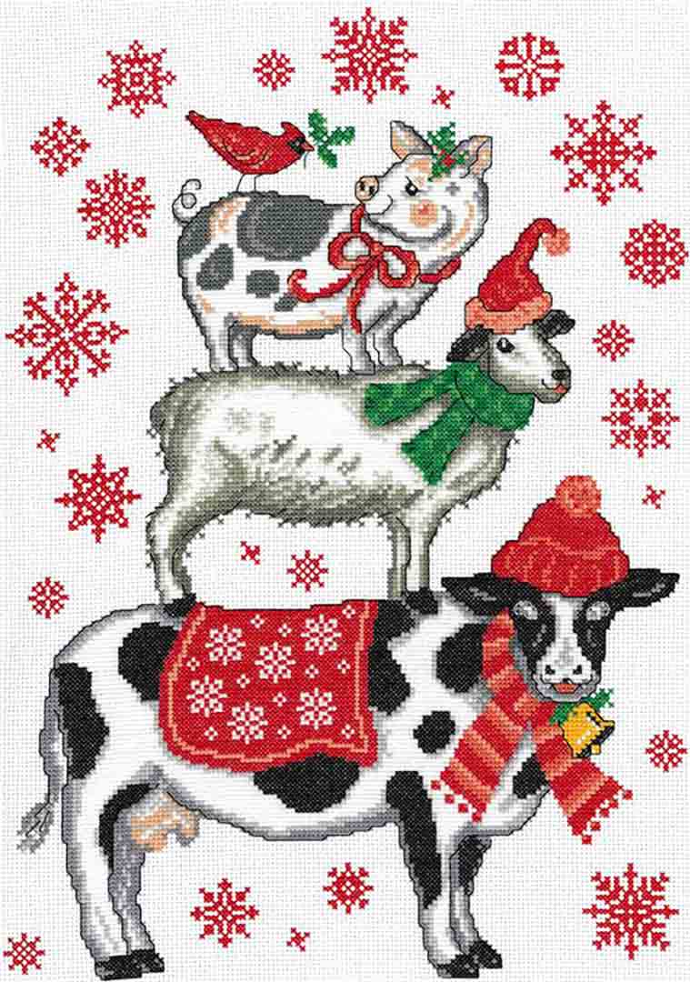 A stitched preview of the counted cross stitch pattern Holiday Farm Animals by Ursula Michael