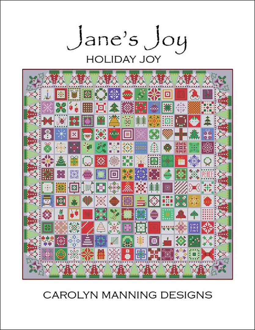 A stitched preview of the counted cross stitch pattern Holiday Joy (Jane's Joy Collection) by Carolyn Manning Designs