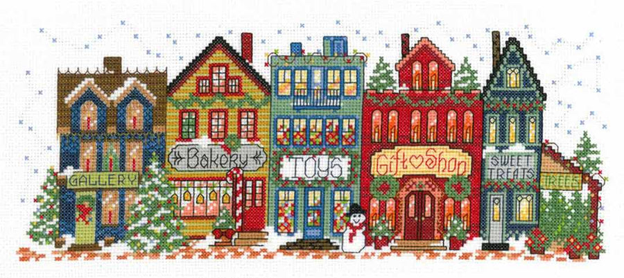 A stitched preview of the counted cross stitch pattern Holiday Main Street by Ursula Michael