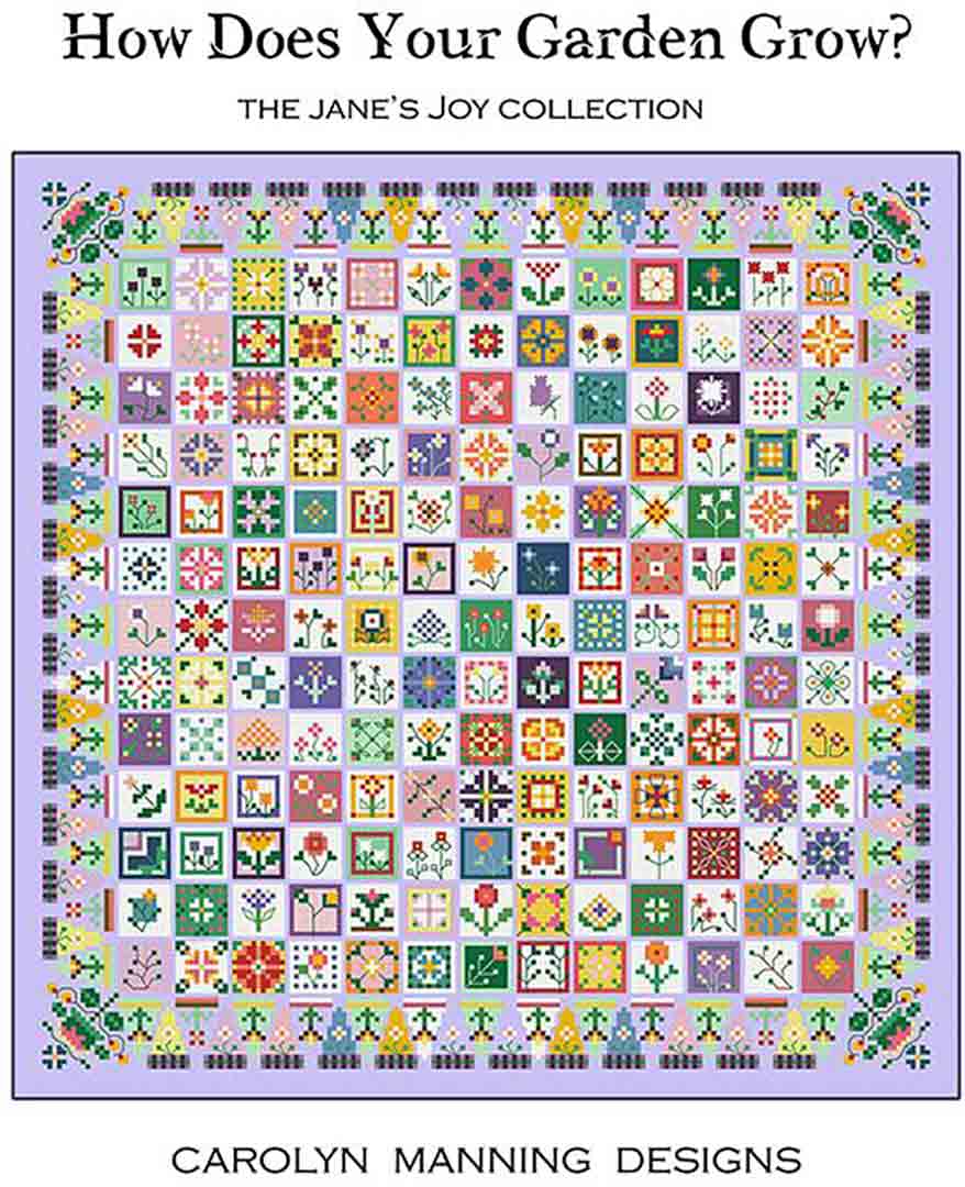 A stitched preview of the counted cross stitch pattern How Does Your Garden Grow? by Carolyn Manning Designs