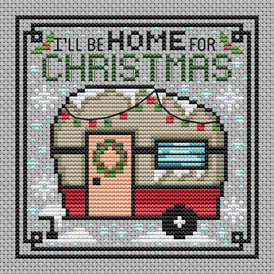A stitched preview of the counted cross stitch pattern I'll Be Home by Erin Elizabeth Designs