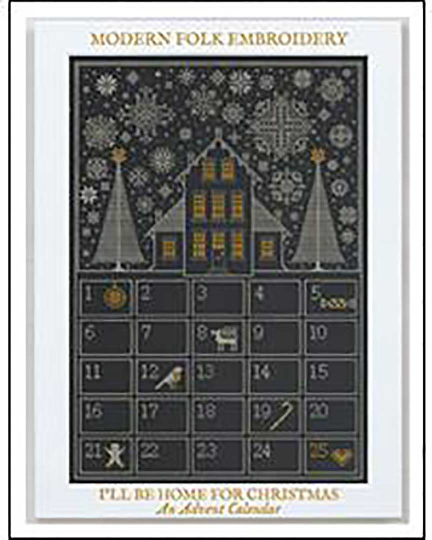 A stitched preview of the counted cross stitch pattern I'll Be Home For Christmas - An Advent Calendar by Modern Folk Embroidery