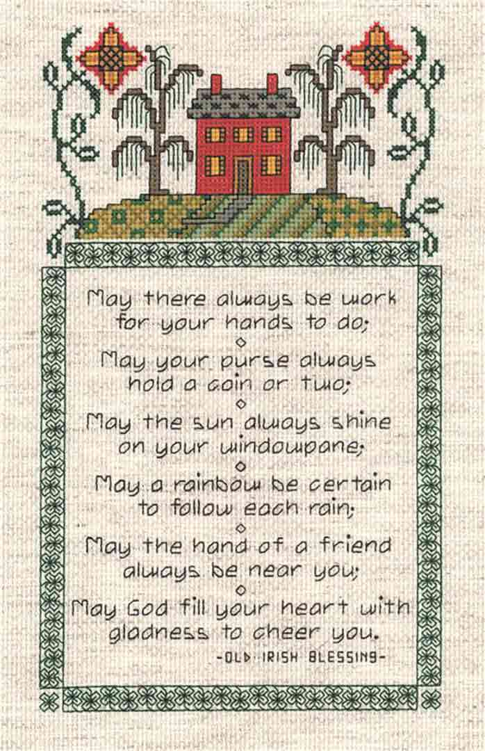 A stitched preview of the counted cross stitch pattern by Irish Sampler by Diane Arthurs