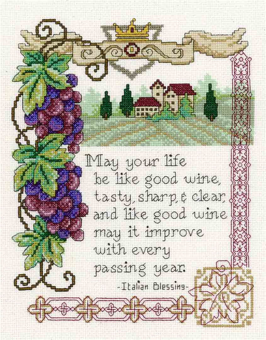 A stitched preview of the counted cross stitch pattern Italian Blessing by Diane Arthurs