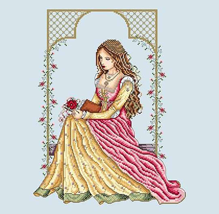 A stitched preview of the counted cross stitch pattern Italian Lady by Shannon Christine Designs