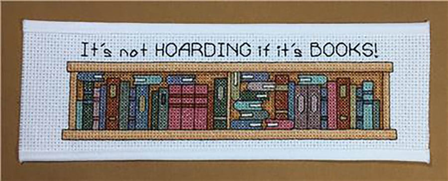 A stitched preview of the counted cross stitch pattern It's Not Hoarding by Rogue Stitchery