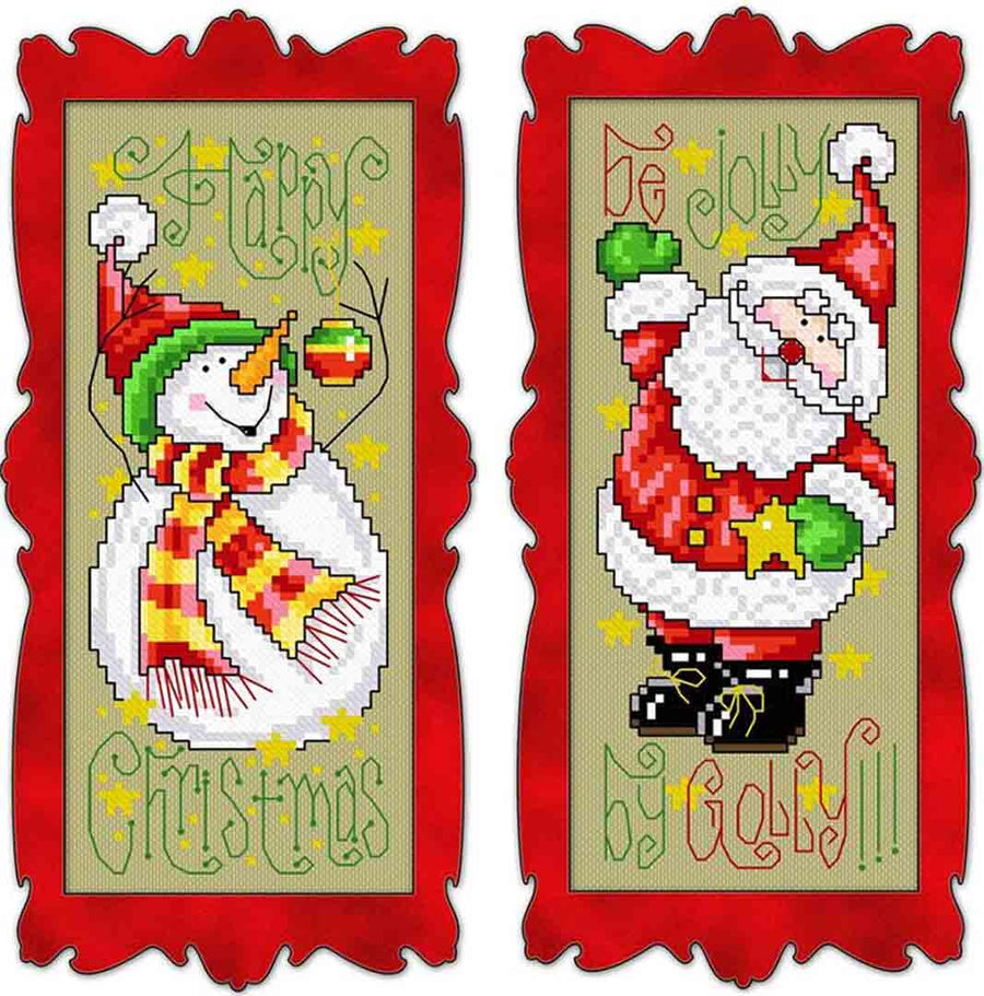 A stitched preview of the counted cross stitch pattern Jingle Jolly Greetings 2 by Joan A Elliott