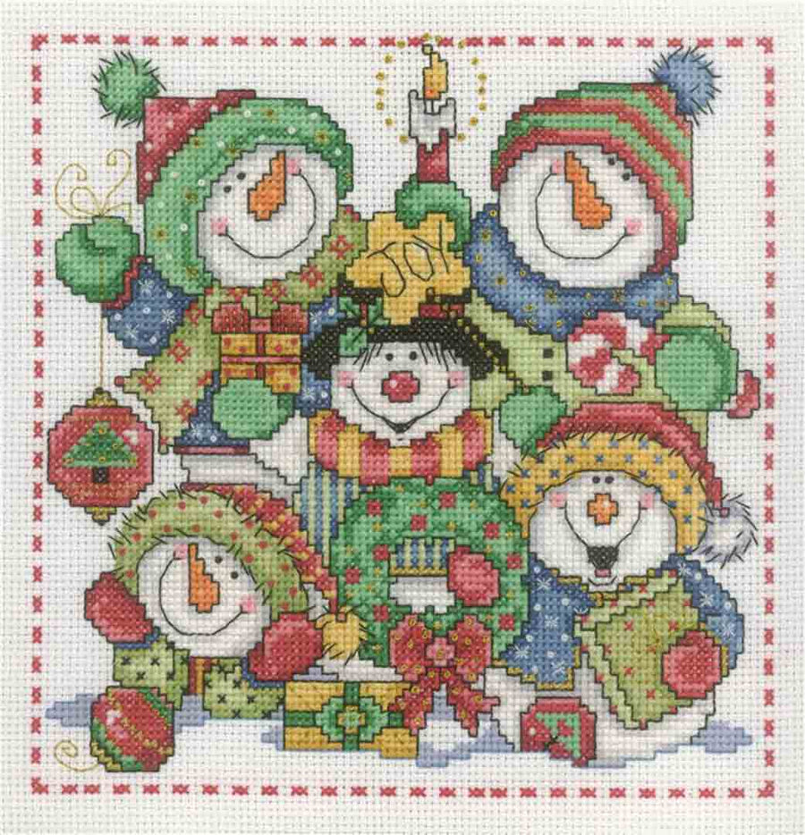 A stitched preview of the counted cross stitch pattern Jolly Snowman by Joan A Elliott