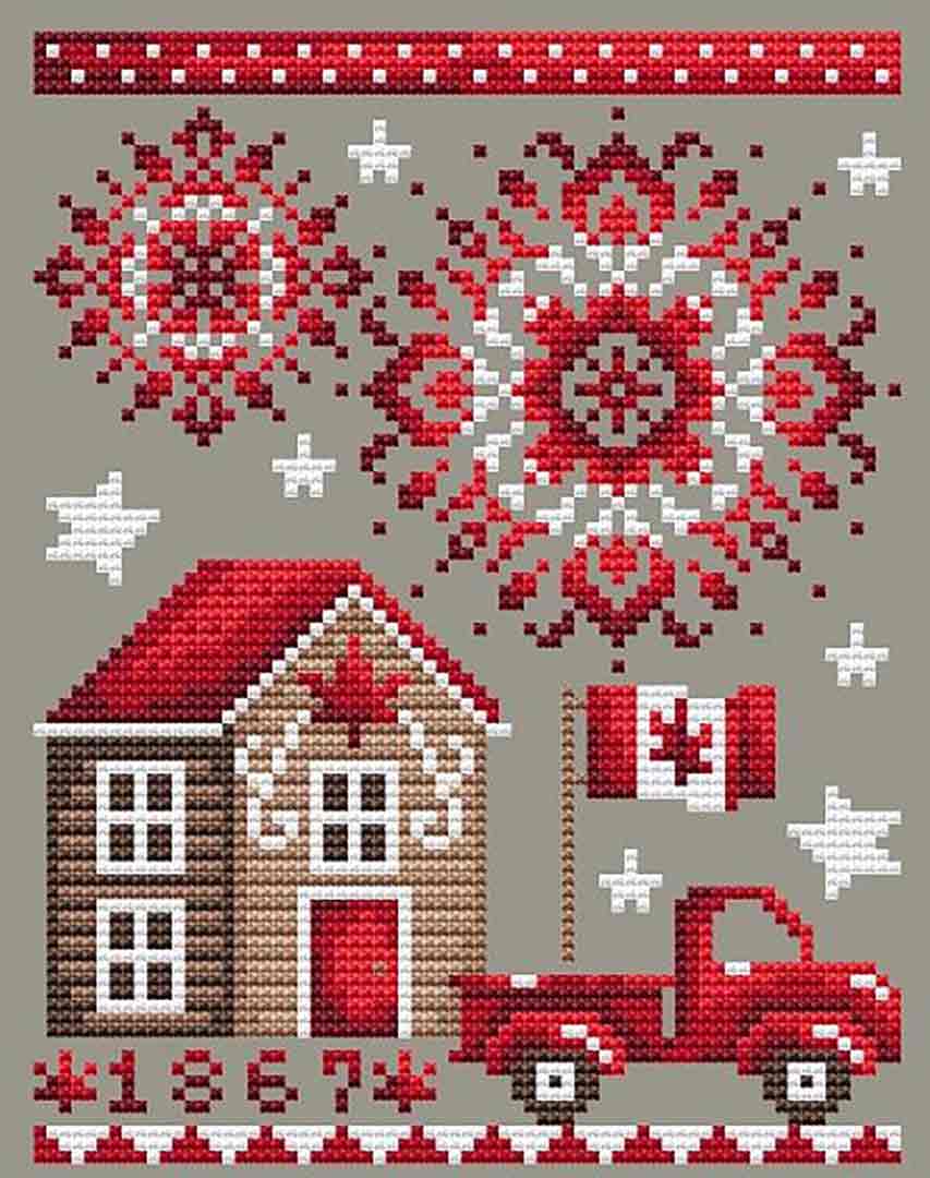 A stitched preview of the counted cross stitch pattern July 1st by Shannon Christine Designs