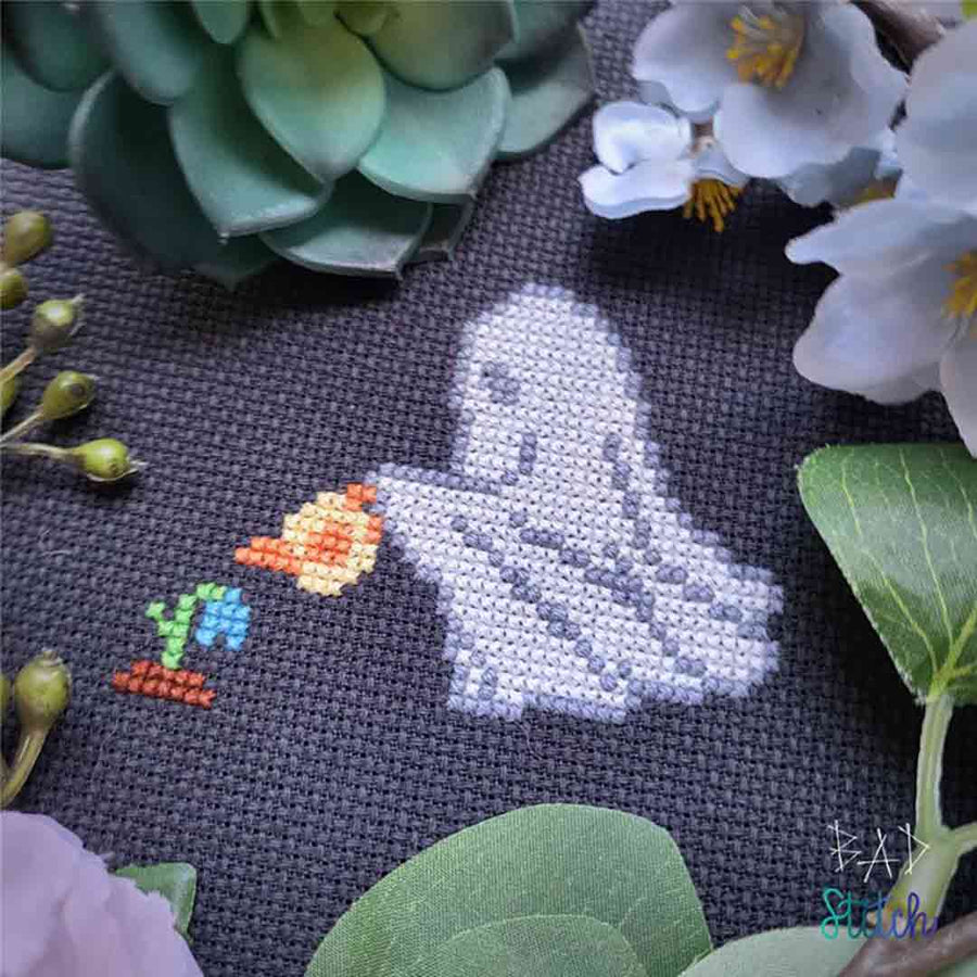 A stitched preview of the counted cross stitch pattern Keeping Spring Alive by BAD Stitch