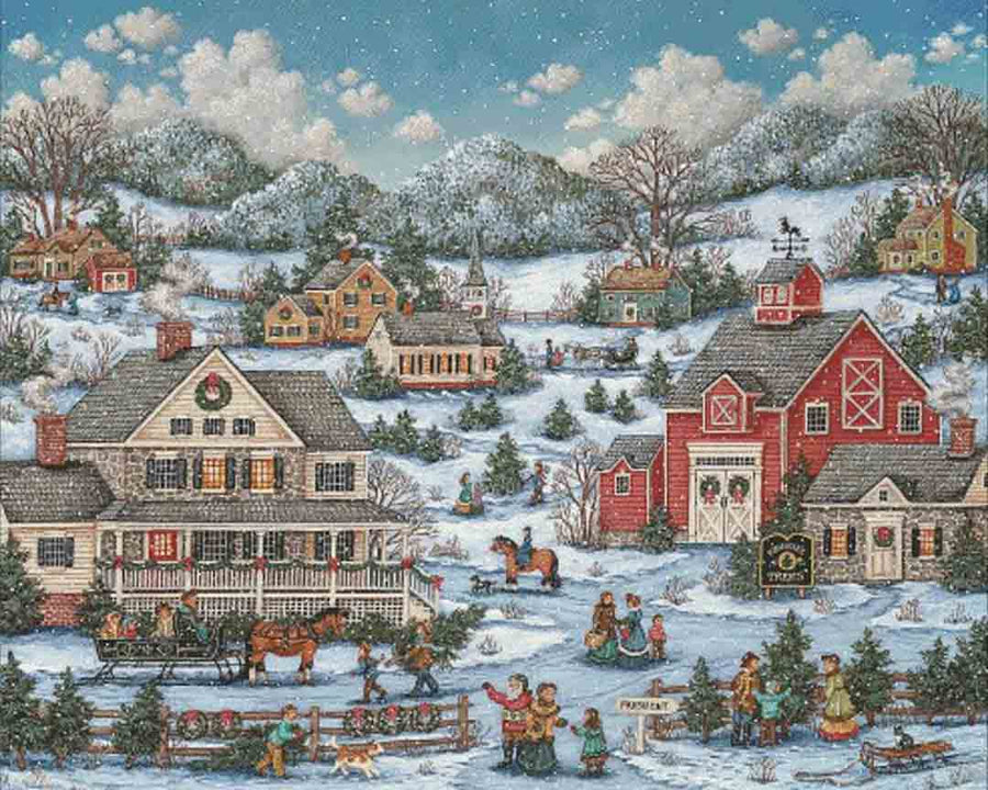 A stitched preview of the counted cross stitch pattern Kringles Tree Farm by Charting Creations