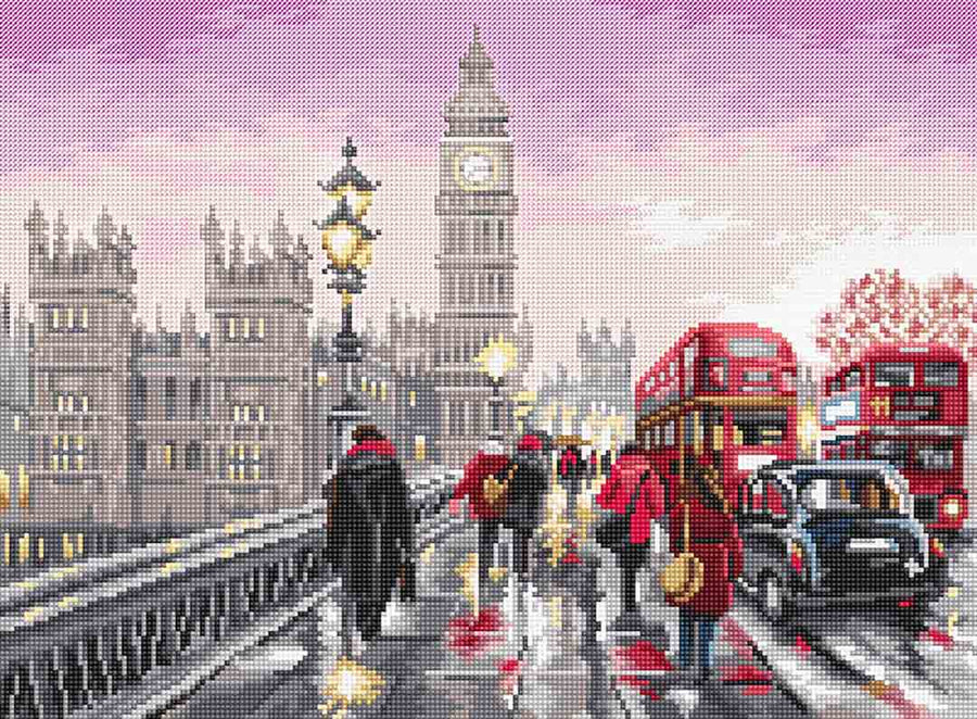 Stitched preview of Westminster Bridge Counted Cross Stitch Kit