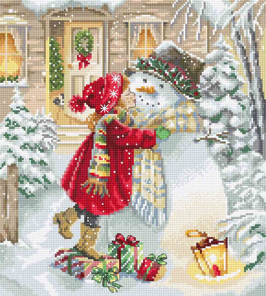 Stitched preview of Winter Playtime Counted Cross Stitch Kit