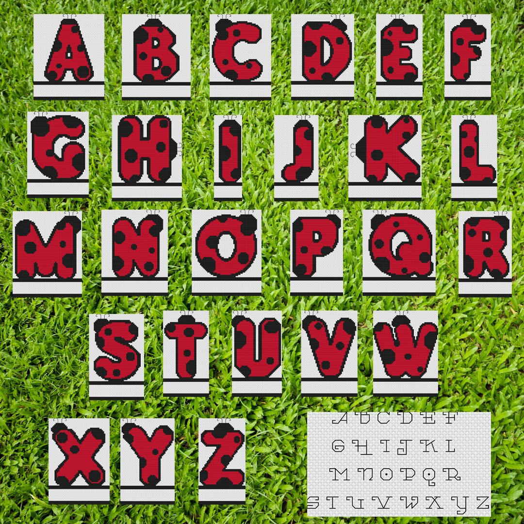 Ladybug Monograms: Counted Cross Stitch Pattern