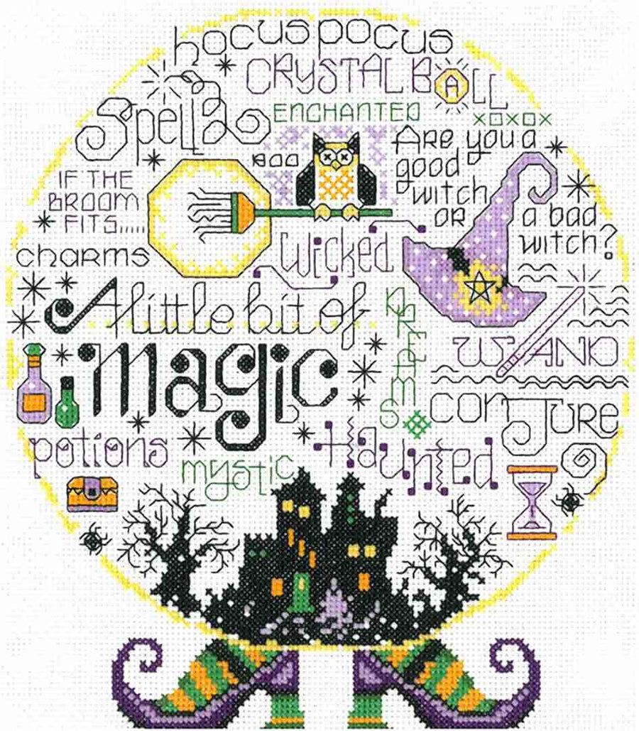 A stitched preview of the counted cross stitch pattern Let's Be Magical by Ursula Michael
