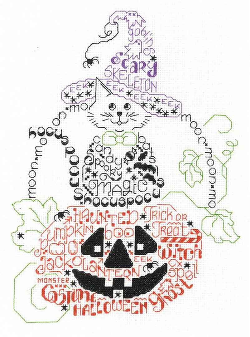 A stitched preview of the counted cross stitch pattern Let's Get Spooky by Ursula Michael