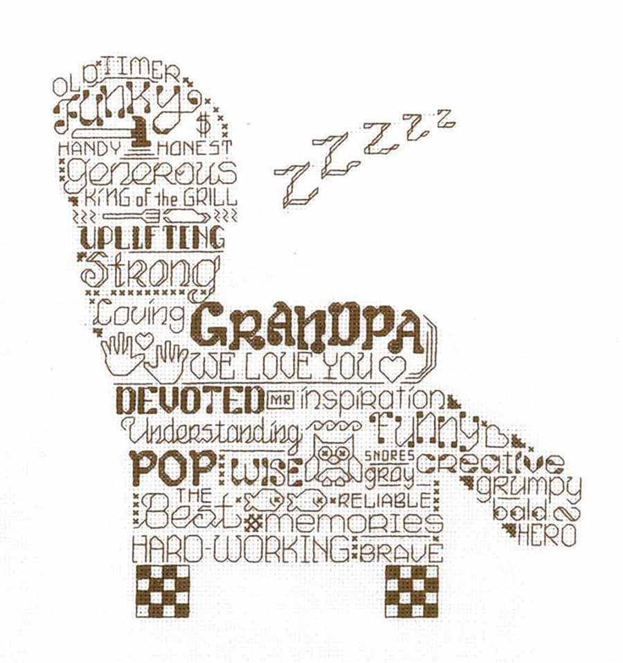 A stitched preview of the counted cross stitch pattern Let's Visit Grandpa by Ursula Michael