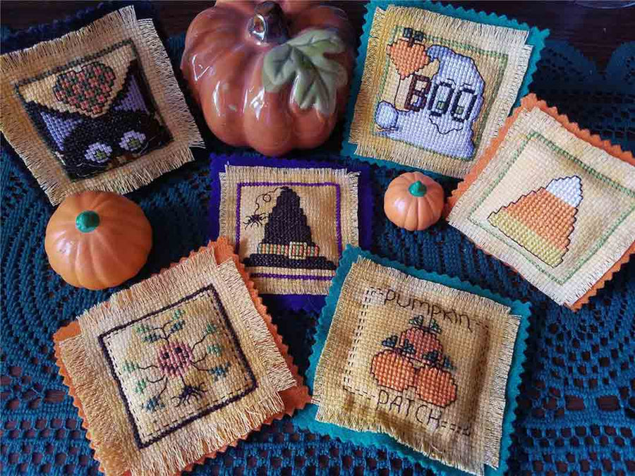 A stitched preview of the counted cross stitch pattern Lil Stitches - October Cross Stitch Smalls by Carolyn Manning Designs