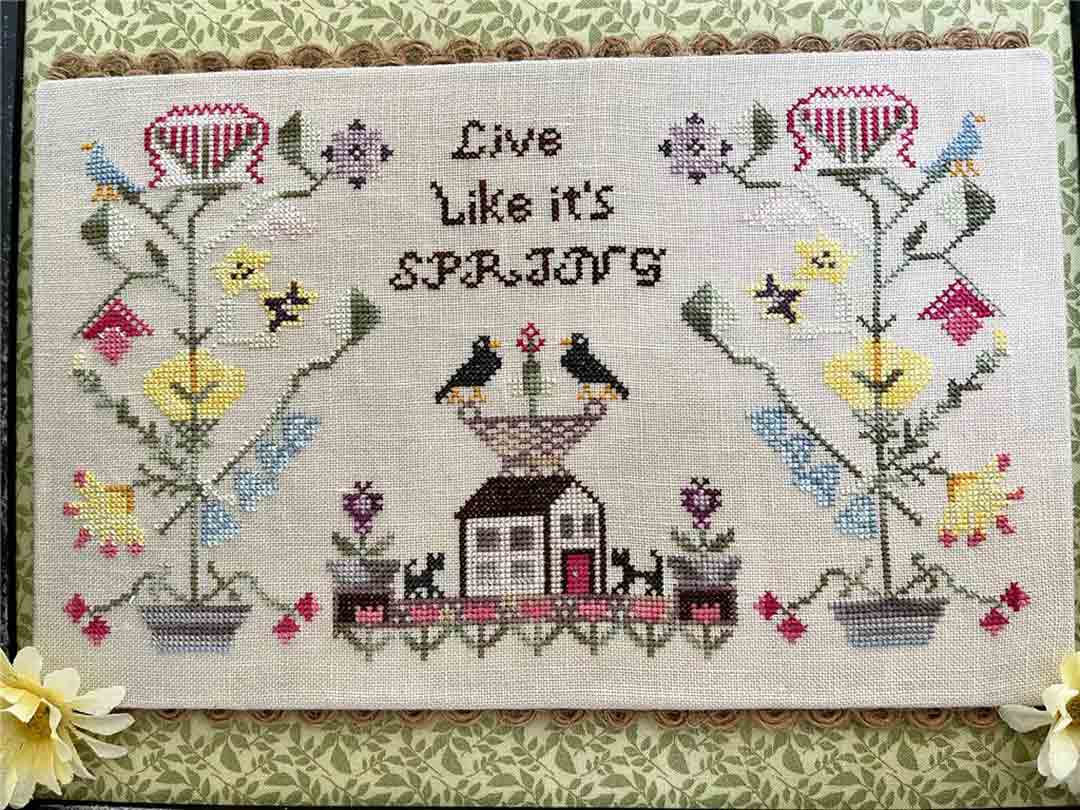 A stitched preview of the counted cross stitch pattern Live Like It's Spring by Jan Hicks Creates