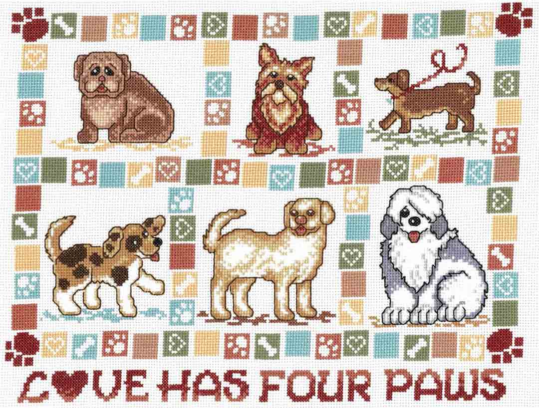 A stitched preview of the counted cross stitch pattern Love Has Four Paws by Ursula Michael