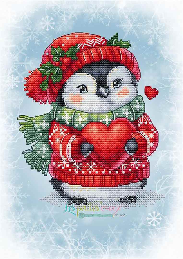 A stitched preview of the counted cross stitch pattern Love Penguin by Les Petites Croix De Lucie