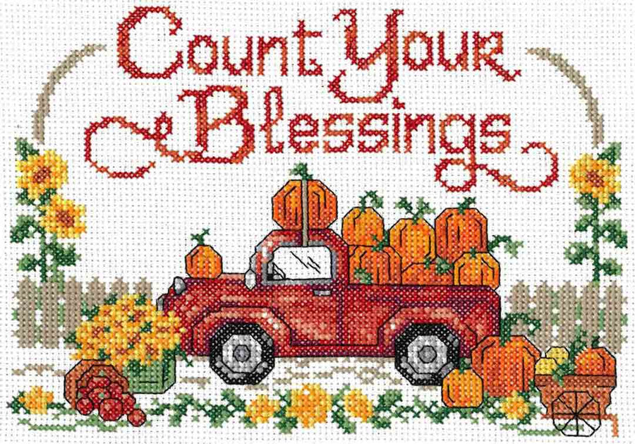 A stitched preview of the counted cross stitch pattern Meet Me At The Pumpkin Patch by Ursula Michael