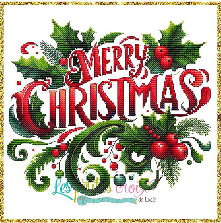A stitched preview of the counted cross stitch pattern Merry Christmas 2024 by Les Petites Croix De Lucie