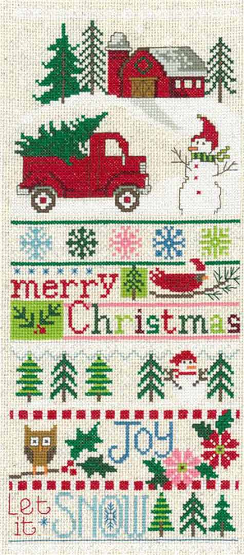 A stitched preview of the counted cross stitch pattern Merry Christmas Sampler by Diane Arthurs