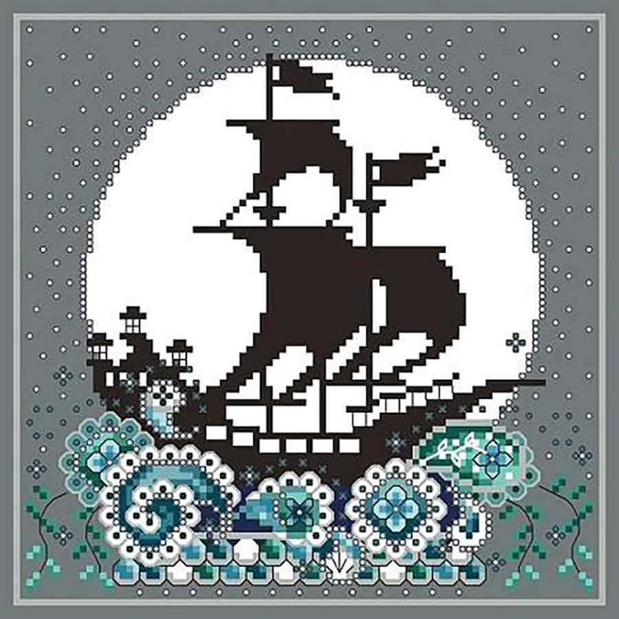 A stitched preview of the counted cross stitch pattern Midnight Sail by Shannon Christine Designs