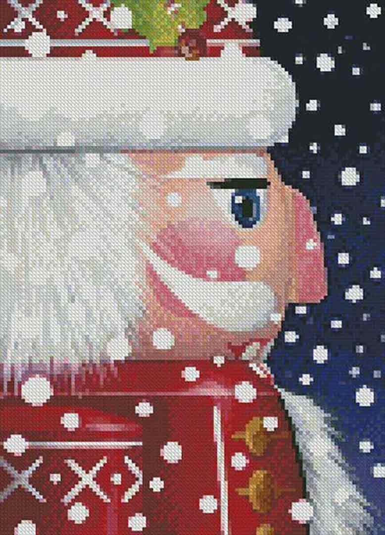 A stitched preview of the counted cross stitch pattern Mini Santa Nutcracker by Artecy Cross Stitch