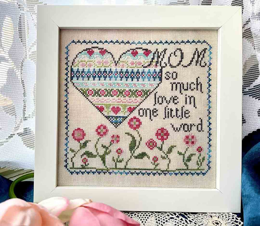 A stitched preview of the counted cross stitch pattern Mom - So Much Love by Jan Hicks Creates