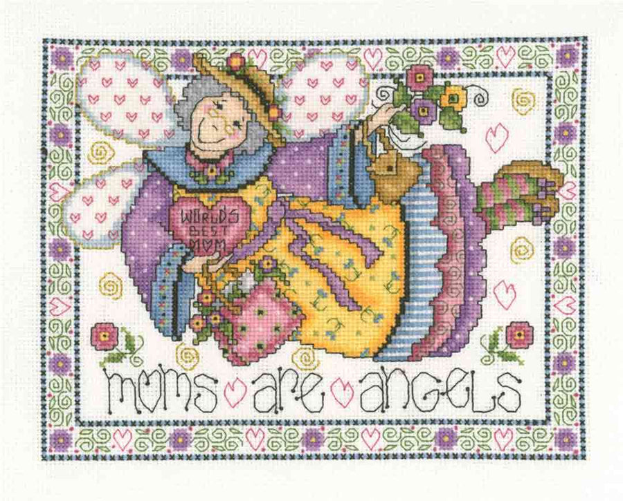 A stitched preview of the counted cross stitch pattern Moms Are Angels by Joan A Elliott