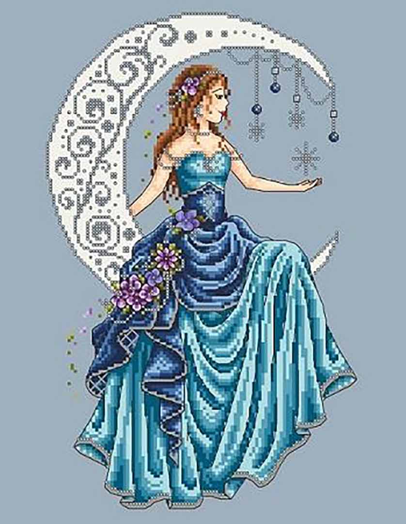 A stitched preview of the counted cross stitch pattern Moon Princess by Shannon Christine Designs