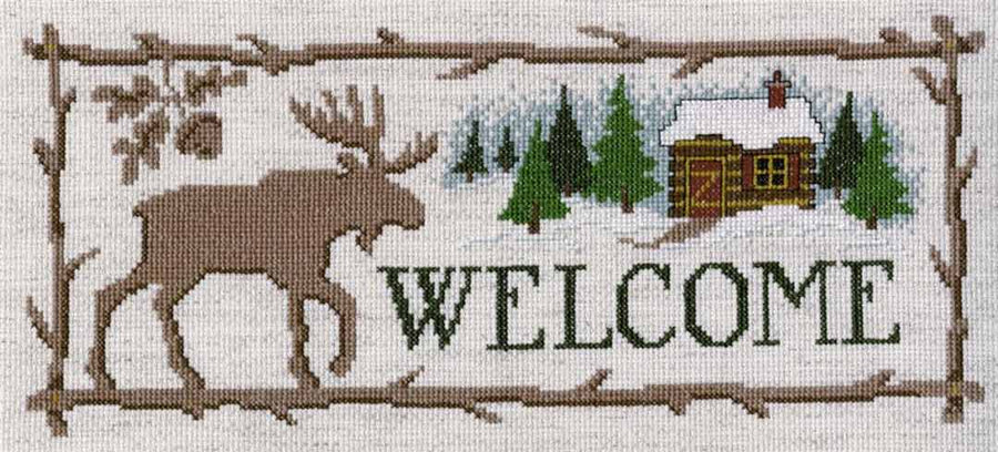 A stitched preview of the counted cross stitch pattern Moose Welcome by Diane Arthurs