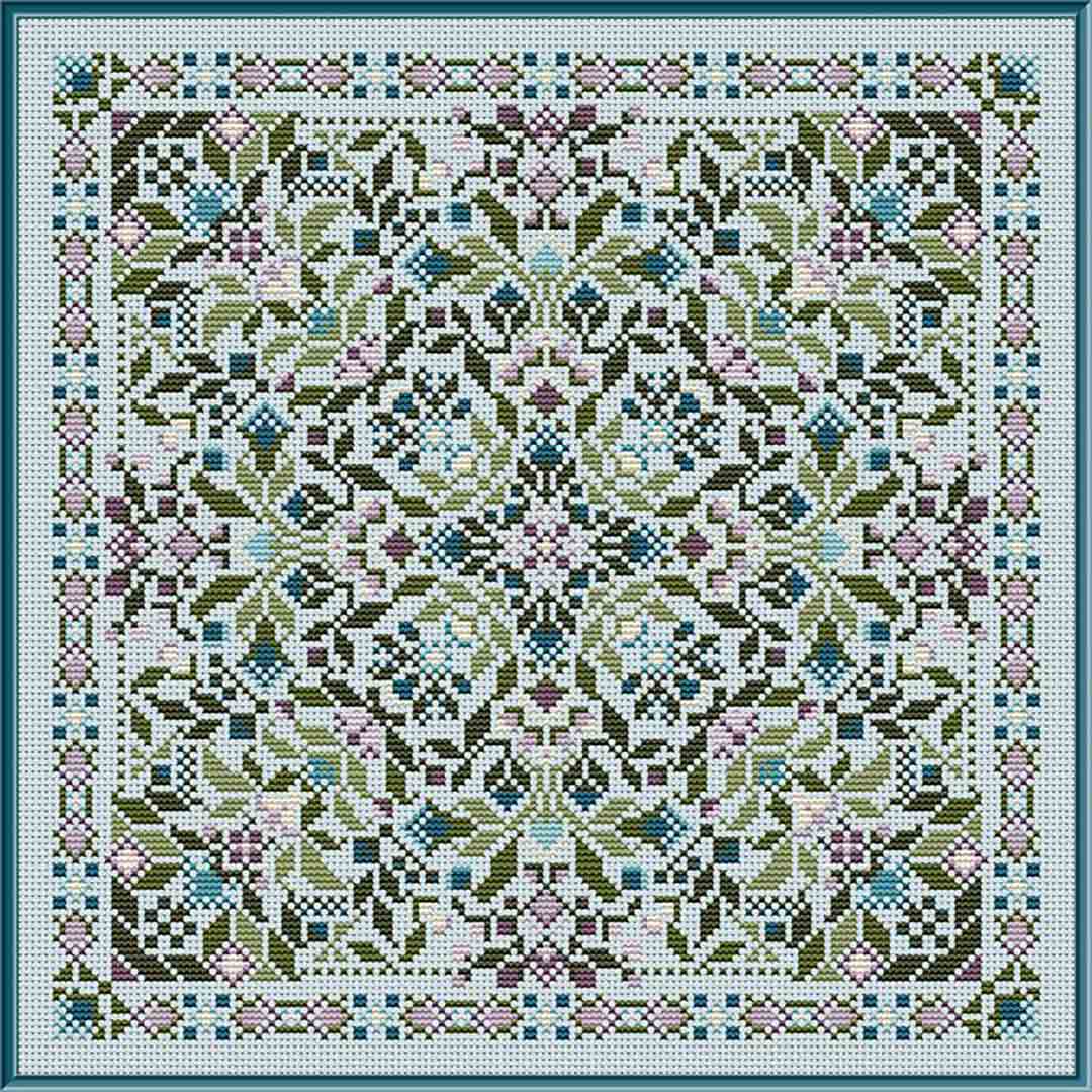 A stitched preview of the counted cross stitch pattern Morning Blooms by Carolyn Manning Designs
