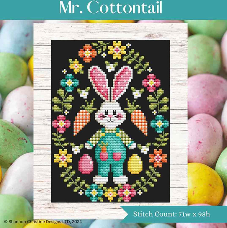 A stitched preview of the counted cross stitch pattern Mr. Cottontail by Shannon Christine Designs