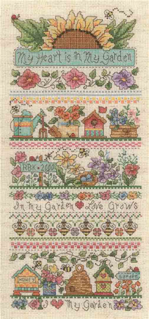 A stitched preview of the counted cross stitch pattern My Heart Is In My Garden by Robin Kingsley