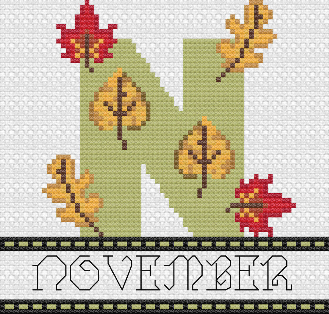 N is for November: Free Printable Counted Cross Stitch Pattern