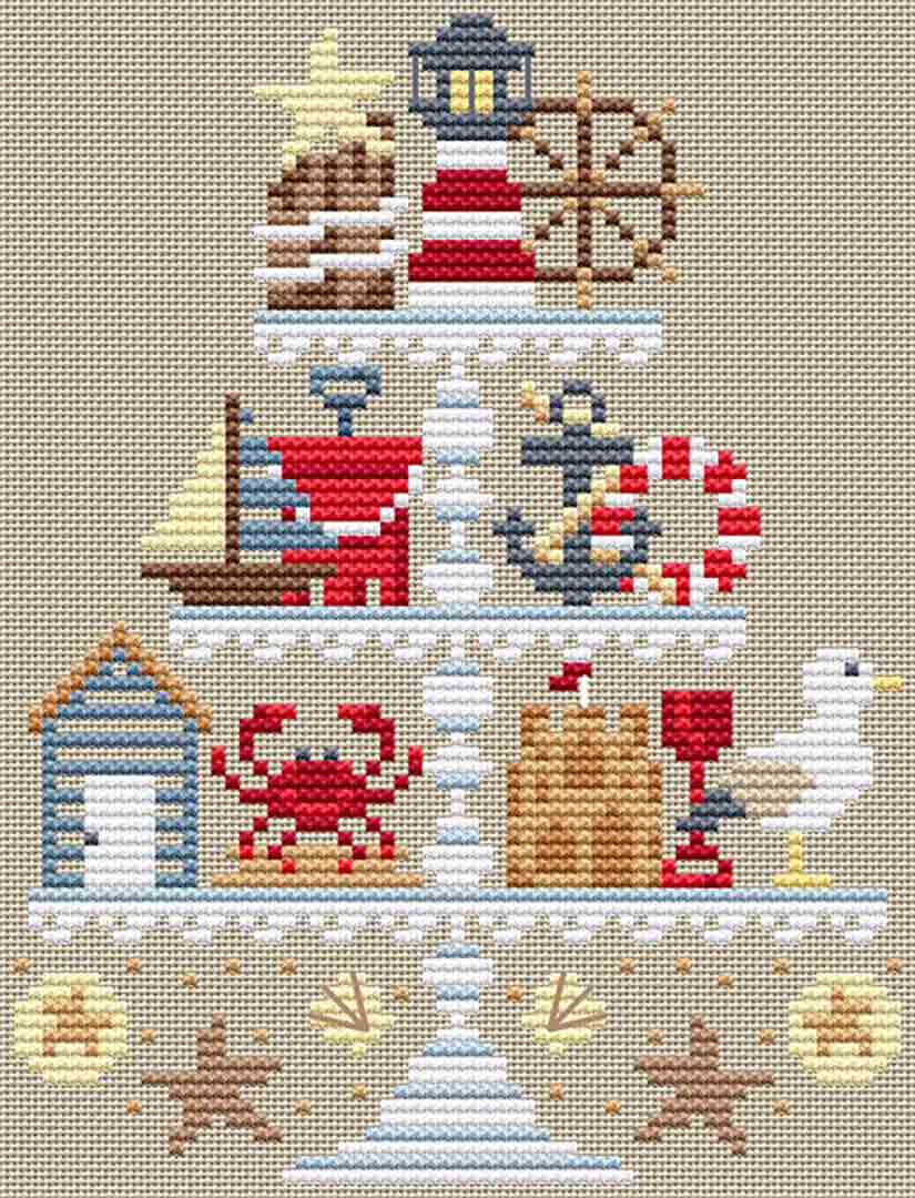 A stitched preview of the counted cross stitch pattern Nautical Tier by Erin Elizabeth Designs