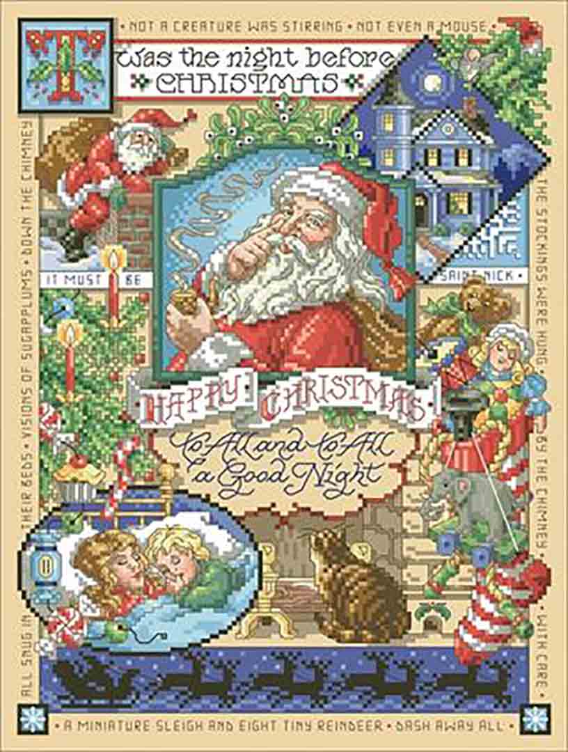 A stitched preview of the counted cross stitch pattern Night Before Christmas by Kooler Design Studio