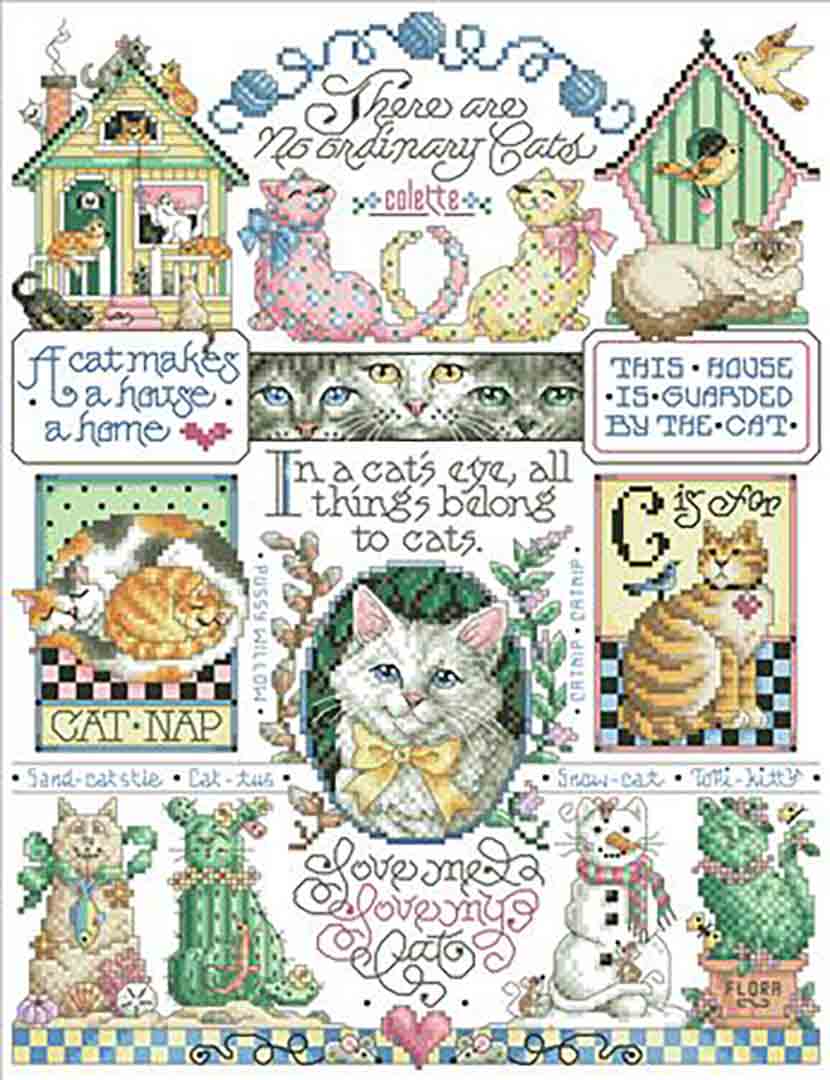A stitched preview of the counted cross stitch pattern No Ordinary Cats by Kooler Design Studio