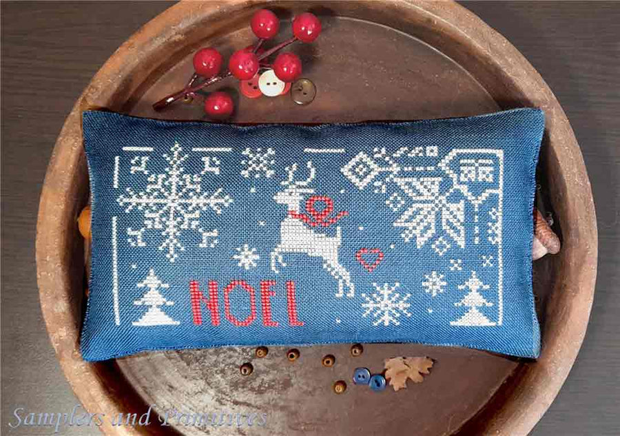 A stitched preview of the counted cross stitch pattern Noel Reindeer by Samplers and Primitives