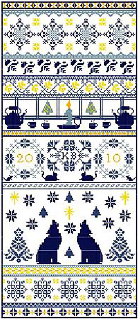 A stitched preview of the counted cross stitch pattern Northern Nights by Gracewood Stitches