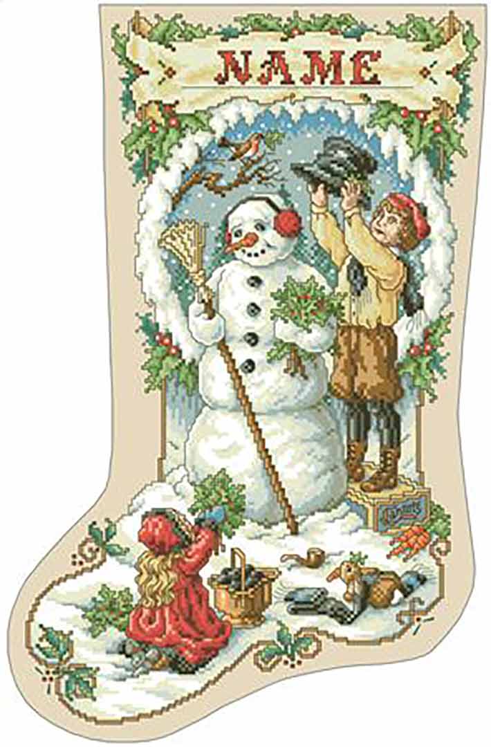A stitched preview of the counted cross stitch pattern Nostalgic Christmas Stocking by Kooler Design Studio