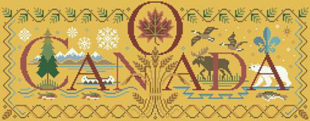 A stitched preview of the counted cross stitch pattern O Canada by Kooler Design Studio