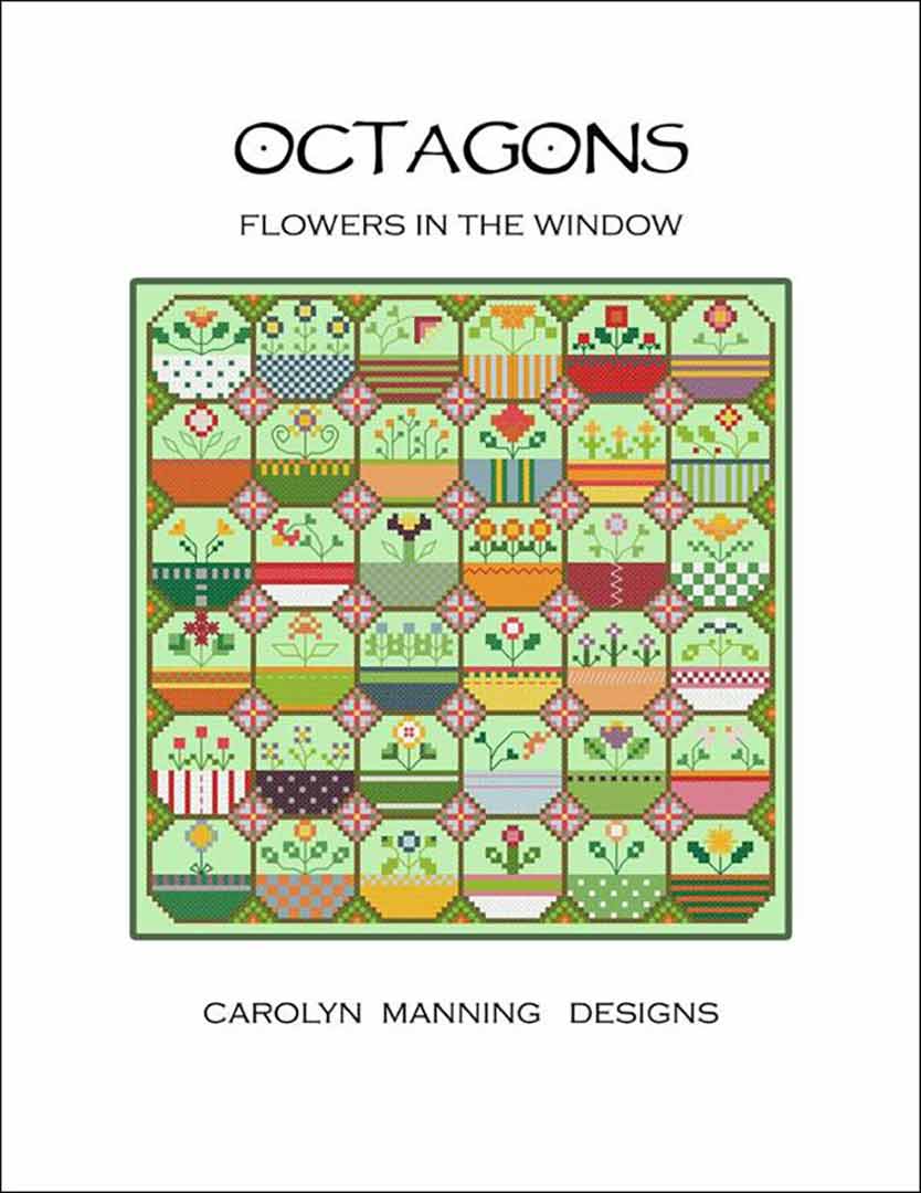 A stitched preview of the counted cross stitch pattern Octagons - Flowers In The Window by Carolyn Manning Designs