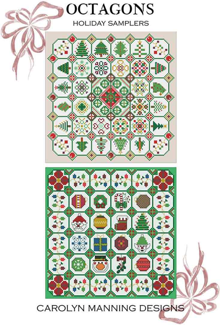 A stitched preview of the counted cross stitch pattern Octagons, Holiday Samplers by Carolyn Manning Designs