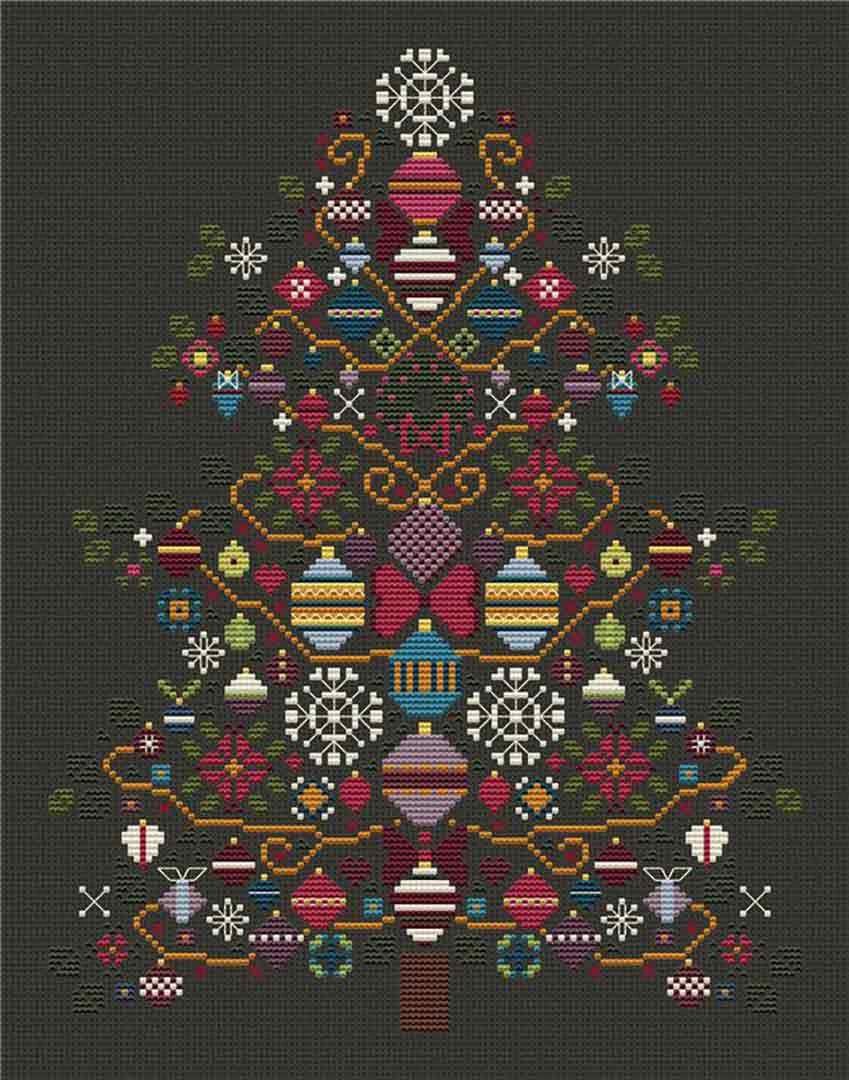 A stitched preview of the counted cross stitch pattern Oh Christmas Tree by Carolyn Manning Designs